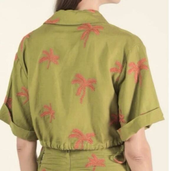 MAAC Zurri embroidered pal crop collared button up blouse green XS - Picture 5 of 16